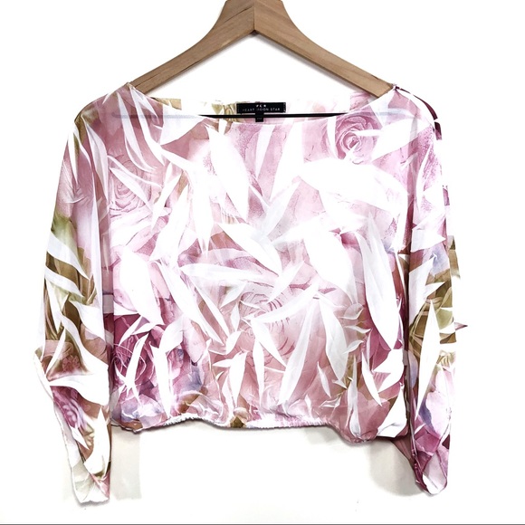Heart Moon Star Tops - Heart Moon Star Sheer Floral Crop Top